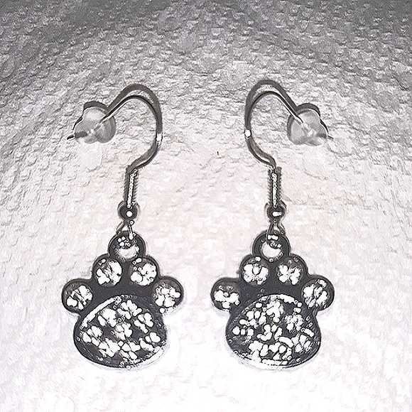 Crystal Paw Print Dangle Earrings Cat Dog Rhinestones Silver Pierced NEW - Picture 11 of 12